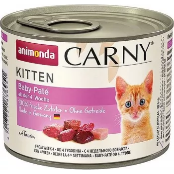Comida húmeda para gatos animonda Carny Baby Paté 200 g — ternera y pollo, sin cereales, receta para gatitos, lata de apertura fácil