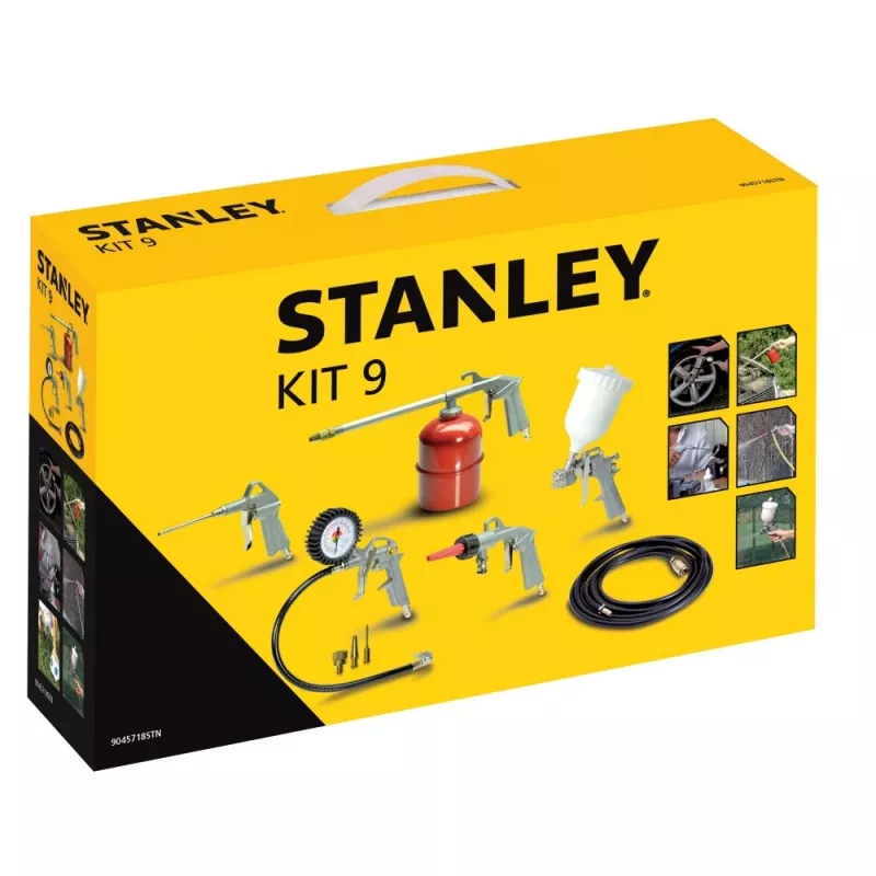 Set de herramientas neumáticas STANLEY 9045718STN, 9 piezas, herramientas metálicas, manguera en espiral 5 m, máx. 20 bar