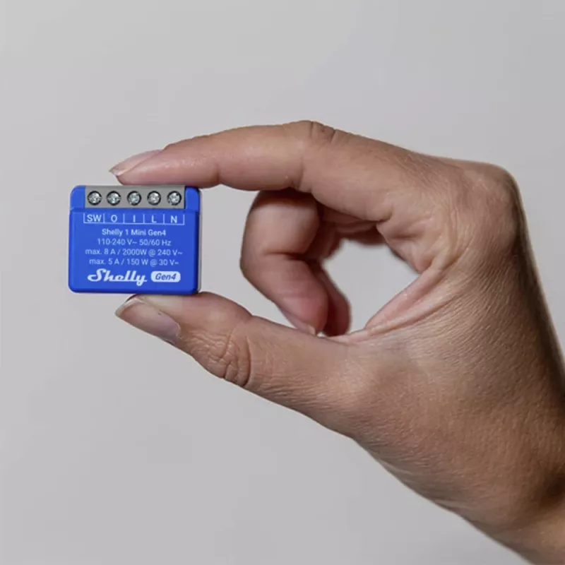Interruptor inteligente Shelly 1 Mini Gen4 1P inalámbrico 110–240 V 50–60 Hz 1,2 W Bluetooth Wi‑Fi ZigBee 34×16×29 mm