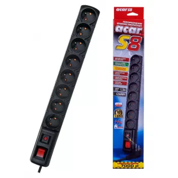 Regleta con interruptor: 8 tomas, cable de 1,5 m, negro