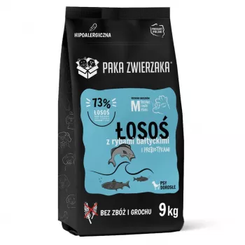 Comida seca para perros PAKA ZWIERZAKA salmón con pescado del Báltico M 9 kg — adulto, sin cereales, para razas medianas y grandes