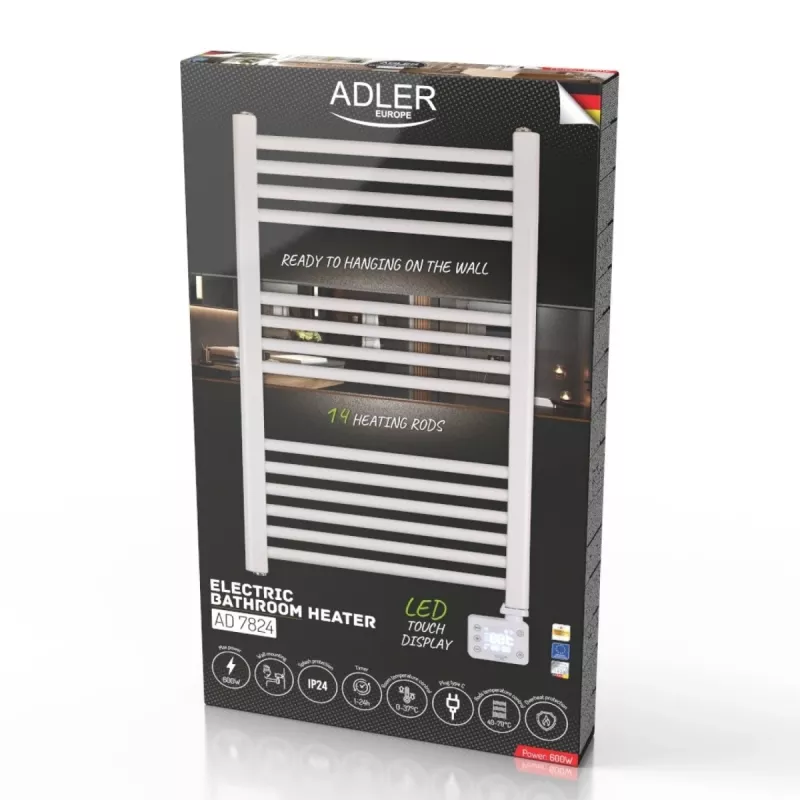 Radiador eléctrico de baño Adler AD 7824 600 W, blanco, IP24, montaje en pared, 500×900 mm