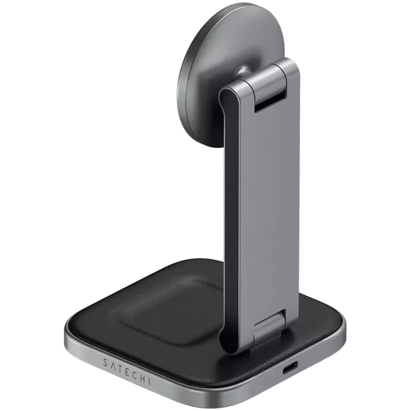 SATECHI estación de carga inalámbrica Qi2 plegable 3 en 1 (gris espacial) con conectores tipo A, C, G