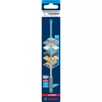 Broca Bosch Expert HEX-9 Multi Construction 4 mm — Mango hexagonal tipo SDS para mampostería y perforación multiuso