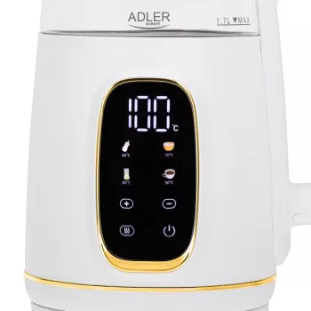 Hervidor de agua Adler AD 1305WG — 1,7 l, 2200 W, vidrio/plástico, blanco/dorado/transparente
