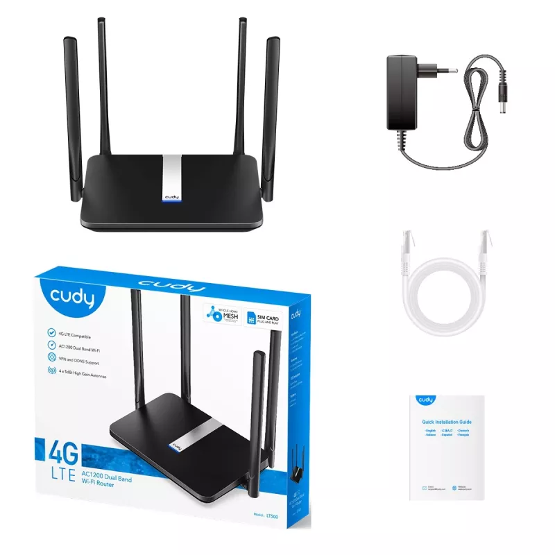 Router wifi Cudy LT500 Fast Ethernet dual band (2,4 GHz / 5 GHz) 4G negro
