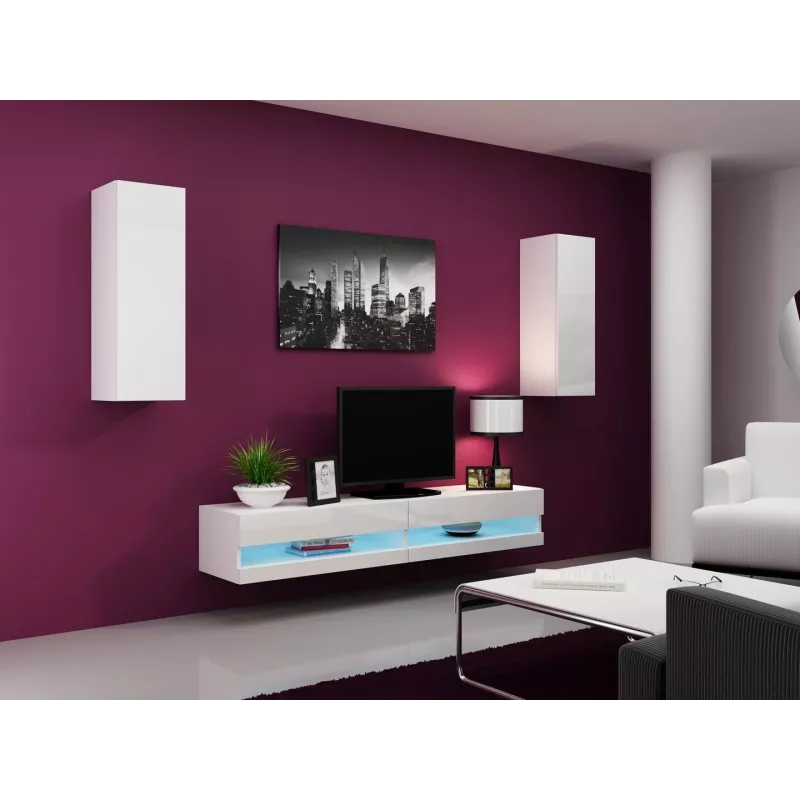 Soporte de TV cama meble VIGO NEW 30/180/40, parte superior blanco brillante, tablero de partículas, 1800×400×300 mm