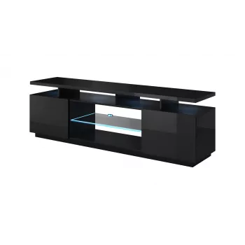 Mueble de TV cama meble EVA 180x40x56 cm, negro brillante, tablero de MDF, estructura negra