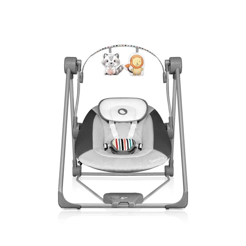 Hamaca para bebé Lionelo OTTO COZY gris — hamaca compacta para bebé, asiento suave, cinturón de seguridad