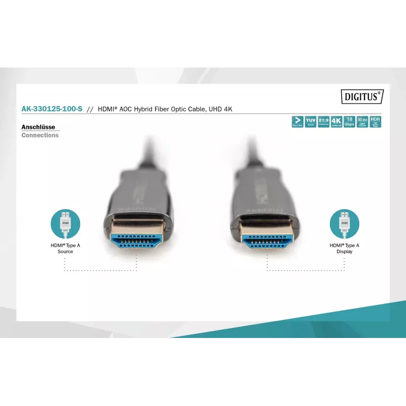 Cable de fibra óptica híbrida HDMI AOC Digitus AK-330125-100-S