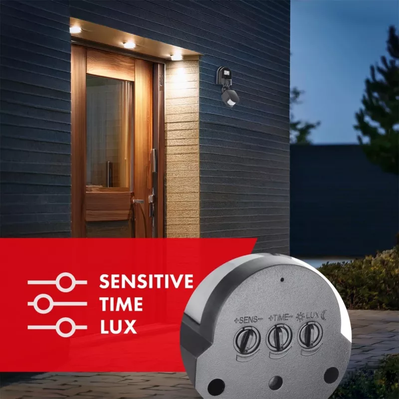 Sensor de movimiento y crepuscular de pared 180° Maclean MCE25 GR, máx. 1200W, gris