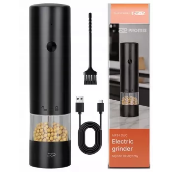 Molino de sal PROMIS MP34, mecanismo cerámico, molienda ajustable, 180 mm, negro, USB