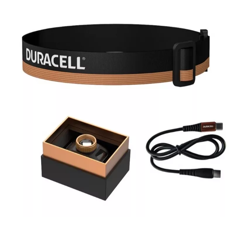 Caja regalo linterna frontal Duracell DH850R negra, naranja