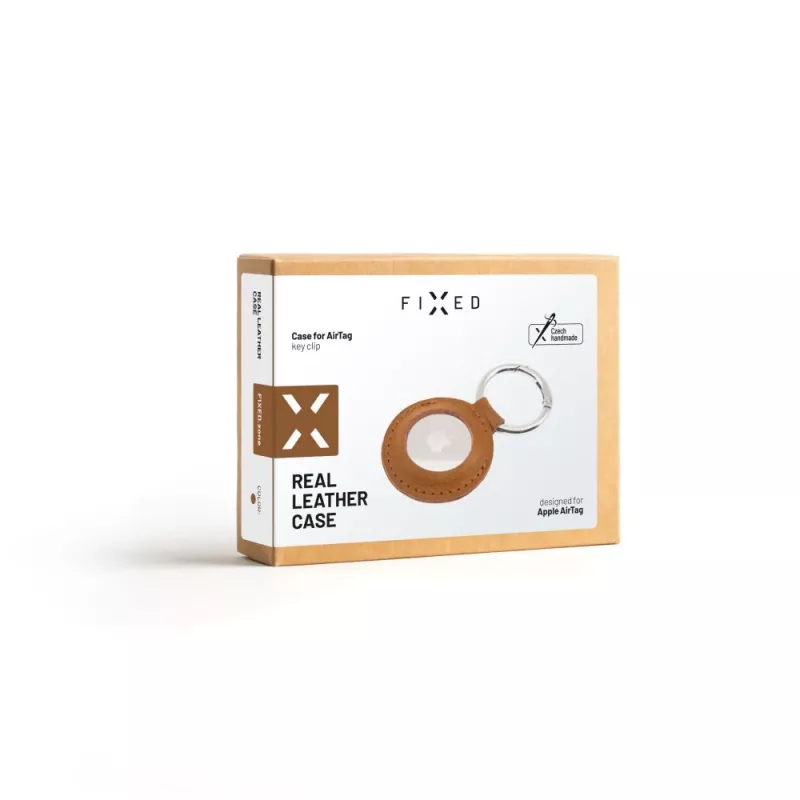 Funda para AirTag FIXED FIXWAT-C2-BRW piel vacuna auténtica marrón — soporte protector de piel para Apple AirTag