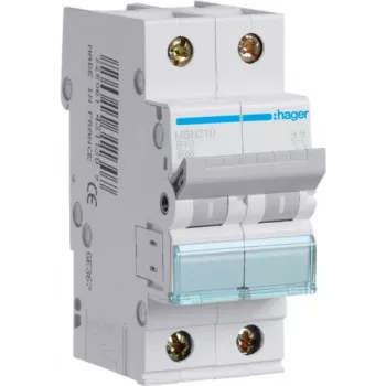 Hager MBN210. Número de polos: 2P. Frecuencia de entrada de corriente alterna: 50/60 Hz, corriente nominal de salida: 10 A (MBN210)