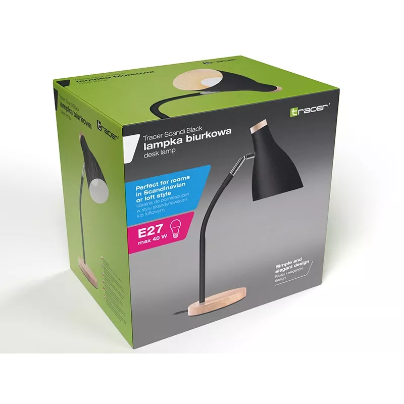 Lámpara de mesa TRACER TRAOSW47237 Scandi negra LED brillo ajustable, brazo ajustable