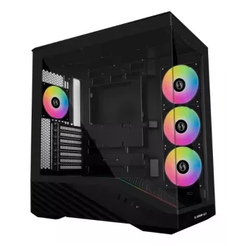 Caja de PC Lian Li Vector V100 semitorre – negra con ventana lateral, compatible con 3 ventiladores laterales de 120 mm + 1 ventilador trasero de 120 mm, HDD de 3,5
