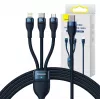 Cable USB 3 en 1 Baseus Flash Series 2, USB-C + Micro-USB + Lightning, 100 W, 1,5 m (azul)