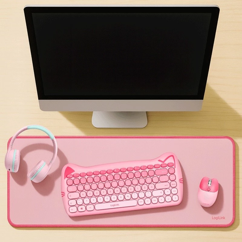 Alfombrilla XXL para ratón y teclado, rosa