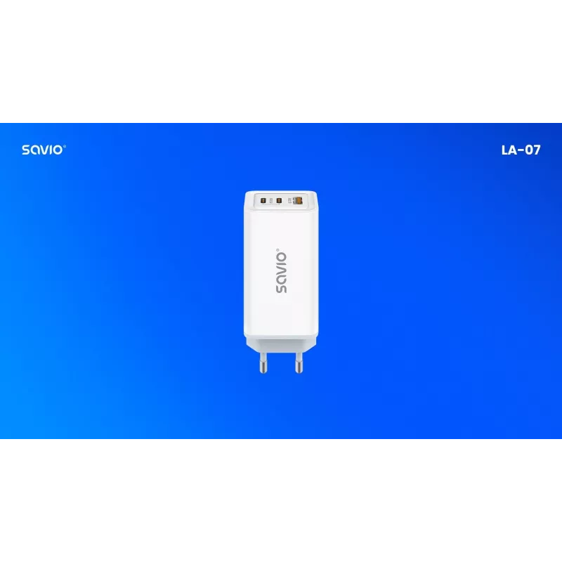 SAVIO LA-07 Fuente de alimentación GaN 65W, USB, QC4.0+, PD 3.0, Blanca