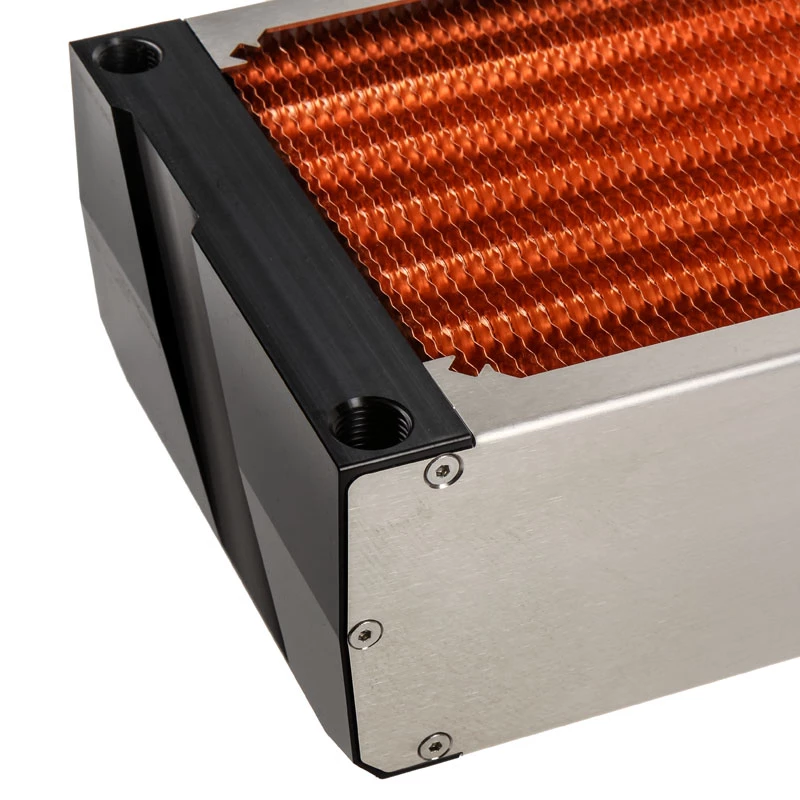 Radiador Aqua-Computer airplex radical 4/360 — Aluminio/cobre/acero inoxidable, 400×140×73 mm