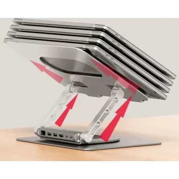 Soporte para portátil Unitek D1109B01 — soporte ajustable de aluminio con USB-C HDMI 4K PD 100W extraíble, 2x USB-A, RJ-45, para hasta 17