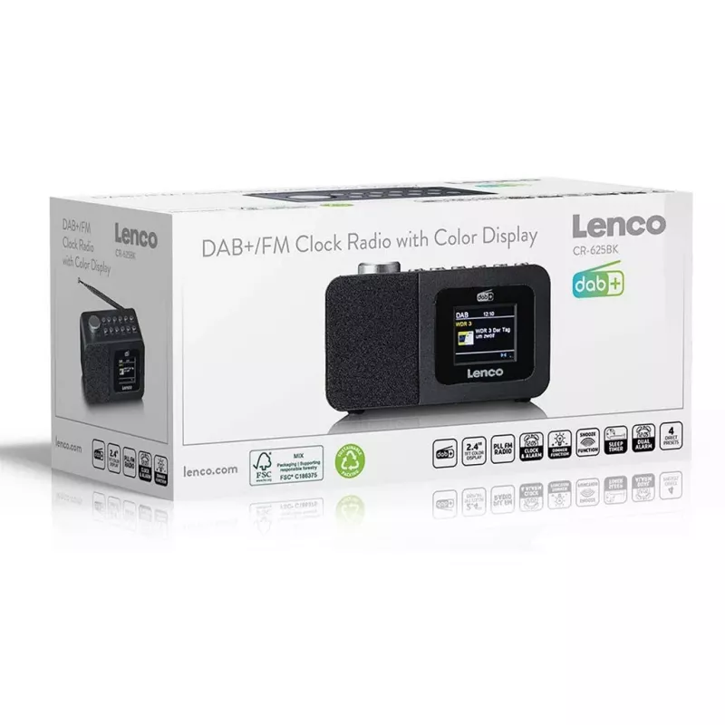 Lenco CR-625BK radiodespertador DAB+/FM con Bluetooth y carga inalámbrica, negro