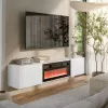Mueble TV Cama Meble LARA 183x35x37 cm, superficie blanca mate, marco blanco, chimenea negra