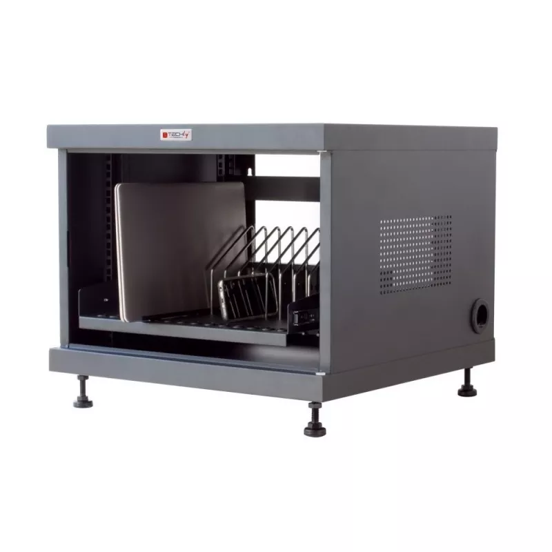 Estante organizador de cables TECHLY 367652 con fijación adhesiva 3M, acero, 550×550×410 mm, negro