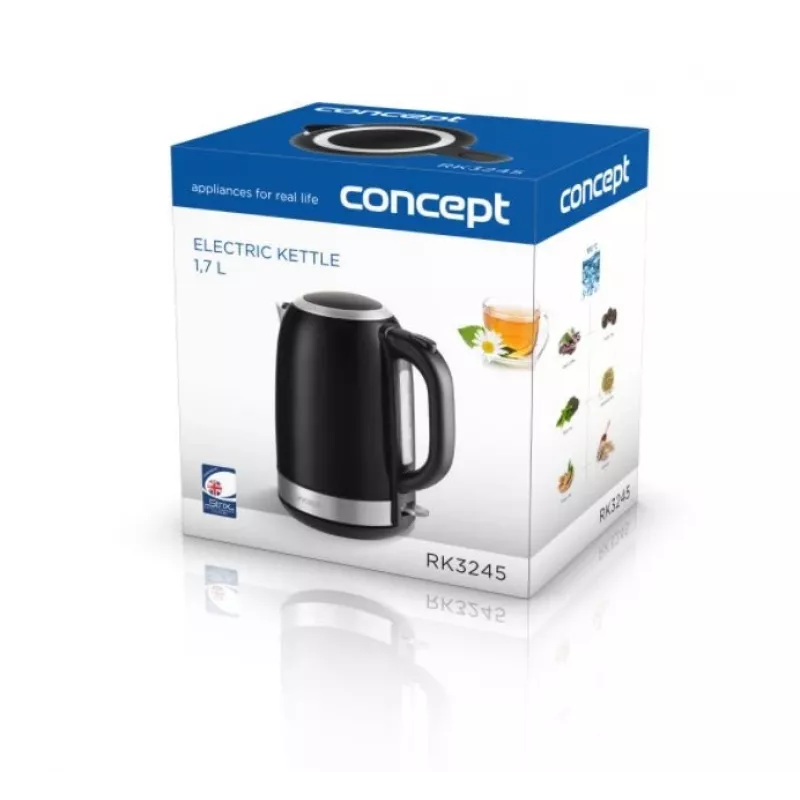 Hervidor de agua Concept Solution RK3245 — 1,7 l, 2200 W, acero inoxidable, Negro