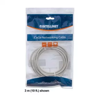 Cable de red Intellinet, Cat6, 2 m, gris, CCA, U/UTP, PVC, RJ45, contactos dorados, protección antienganches, funda antiacodaduras, garantía de por vida