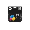 HP 308 cartucho de tinta original, 3 colores, rendimiento estándar, cian, magenta, amarillo, tinta de colorante, 1 ud., 120 páginas, pack combinado