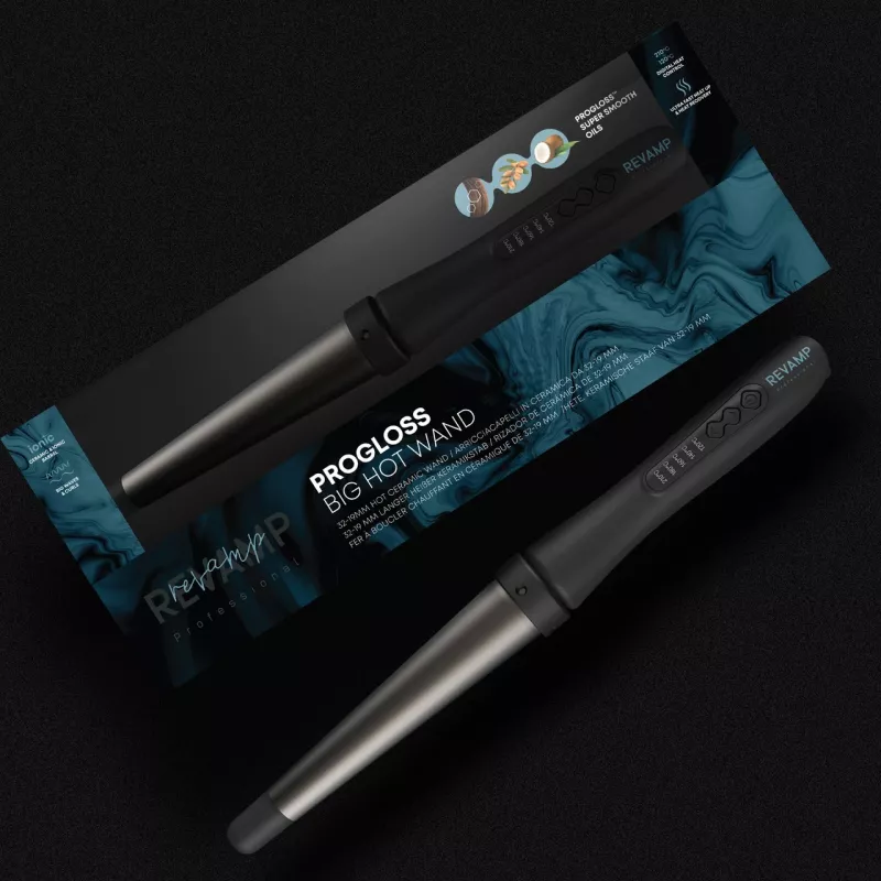 Revamp Progloss WD-1000-EU varita rizadora grande, barril cónico de cerámica 32-19 mm, 120-210 °C, 5 temperaturas, negra