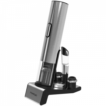Prestigio Garda, sacacorchos inteligente, manejo sencillo con 2 botones, aireador, tapón de vacío para conservar, cortacápsulas, abre hasta 50 botellas sin recargar, diseño premium, 500 mA