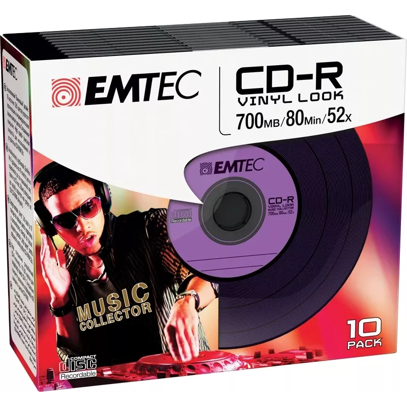 EMTEC Vinyl Look - 10 x CD-R - 700 MB (80 min) 52x - azul, amarillo, lila, verde, rosa - funda slim jewel case