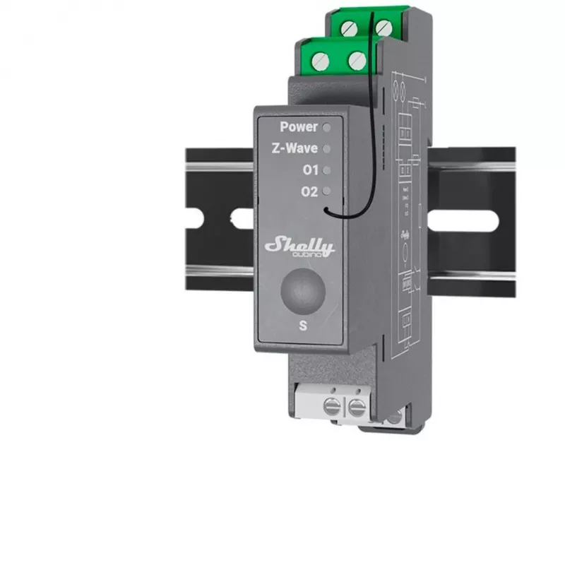 Relé semiconductor Shelly Wave Pro 2 2 canales 25 A 110–240 V carril DIN, 868,4 MHz