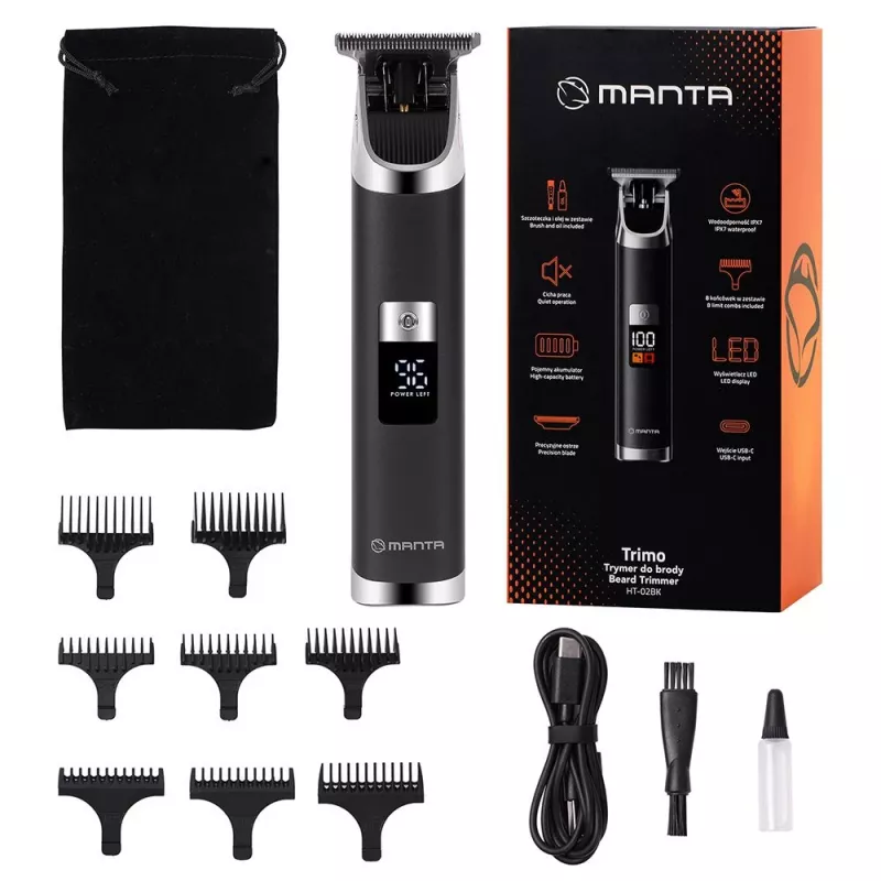 Recortadora de barba Manta HT-02BK Trimo, negra