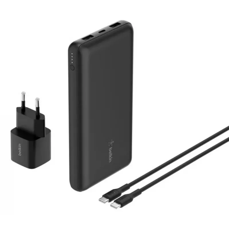 Belkin BoostCharge - Batería externa + fuente de alimentación AC - 20000 mAh - PD - 3 puertos de salida (24 Pin USB-C, 2 x USB)