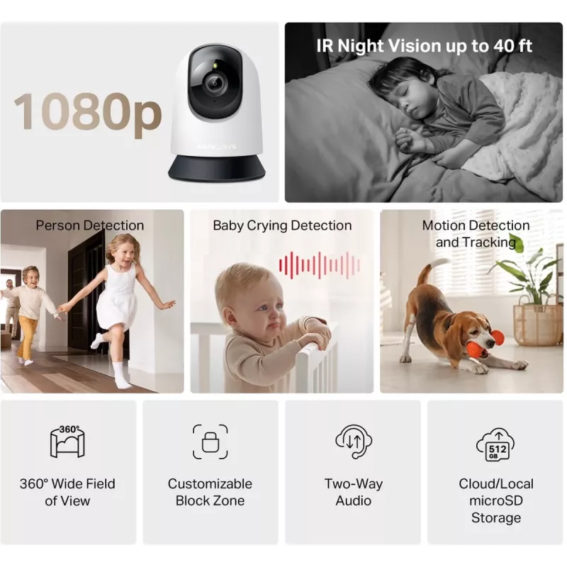TP-LINK Mercusys MC200 Cámara de seguridad Wi-Fi doméstica con movimiento Pan/Tilt