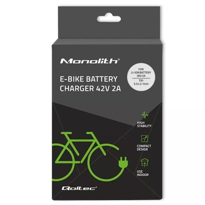 Cargador Qoltec 50760 para baterías de e-bike 36V | 42V | 2A | 5,5*2,1