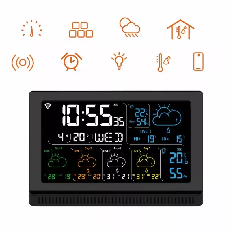 Manta MTO200B Windy Smart estación meteorológica con sensor exterior, Wi-Fi, negra