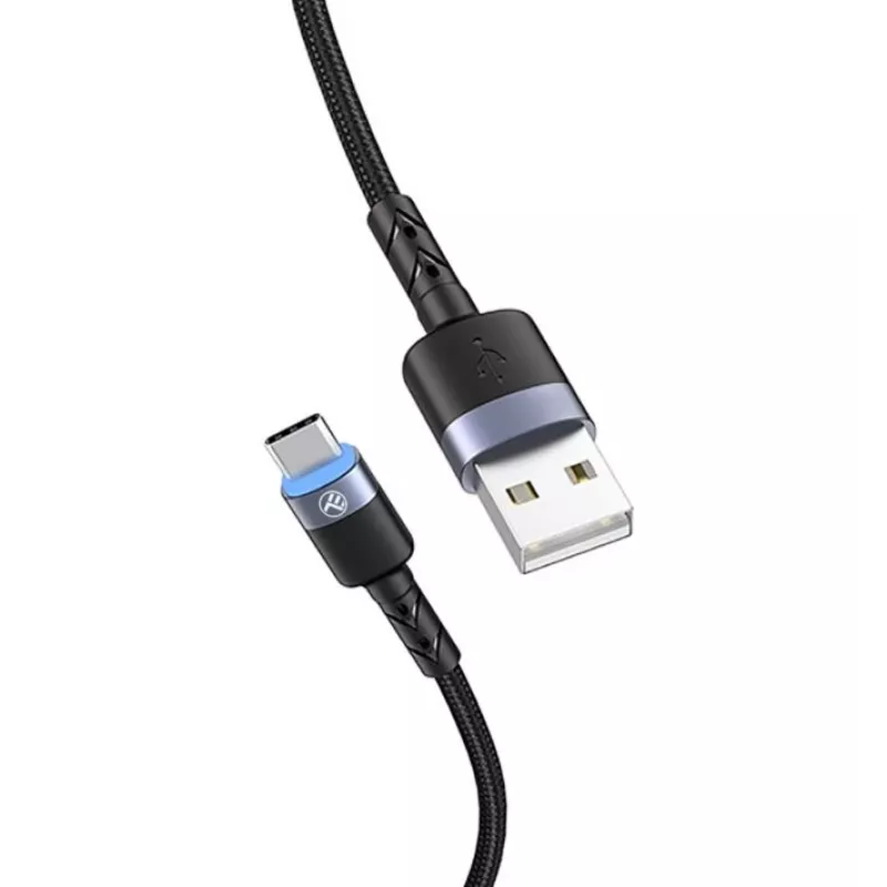 Cable de datos Tellur USB a Type-C LED trenzado de nailon 1,2 m negro