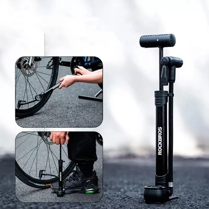 Bomba de mano para bicicleta Rockbros 42310006001 con manómetro Negra