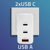 Cargador QOLTEC 100W GaN USB-C Dual PD 5–20V 1,5–5A, 2×USB-C