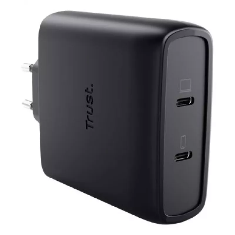 Cargador TRUST Maxo 100W 2 puertos USB-C GaN — 100 W, 2× USB-C, máx. 20 V, cable de 2 m, negro