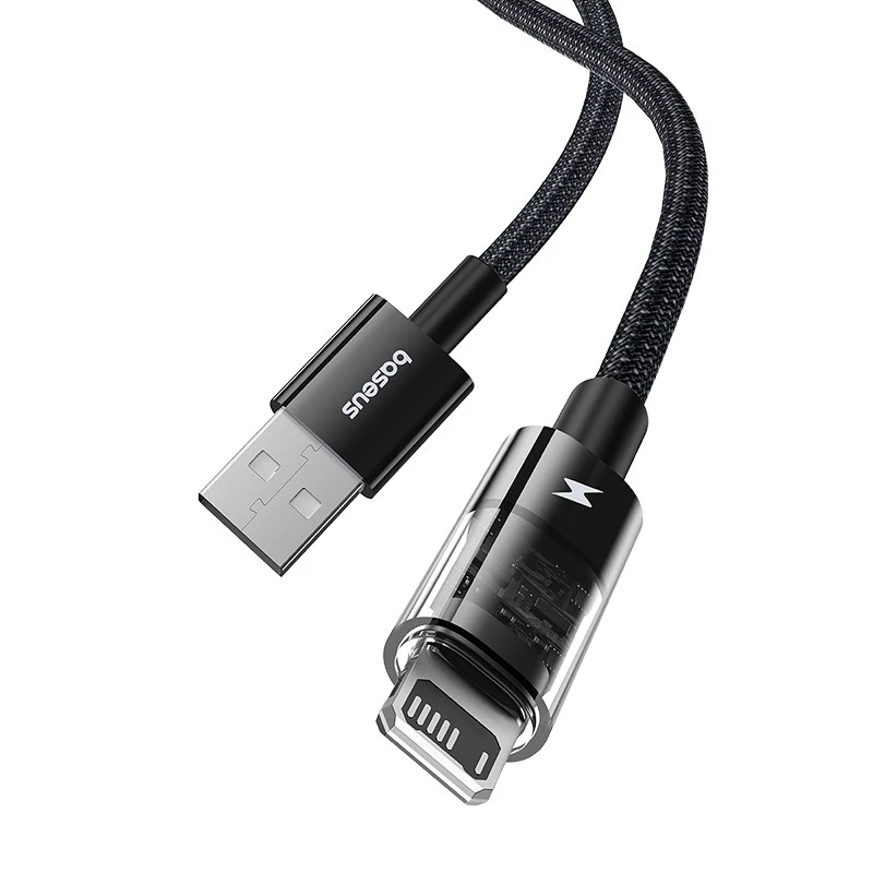 Baseus Gem Cable de carga rápida USB a IP 2,4A 2 m Negro