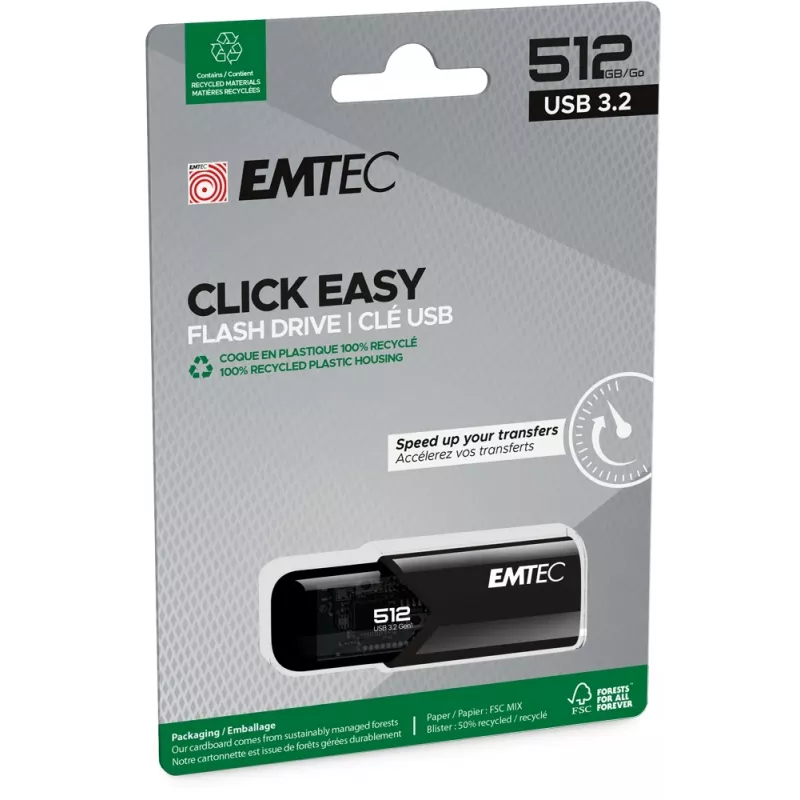 Emtec B110 Click Easy 3.2 Memoria USB 512 GB USB Type-A 3.2 Gen 2 (3.1 Gen 2) Negro (ECMMD512GB113)