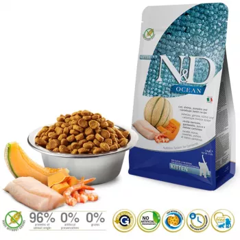 FARMINA N&D Ocean Cat bacalao, gambas, calabaza y melón cantalupo Kitten - pienso para gatos - 1,5 kg