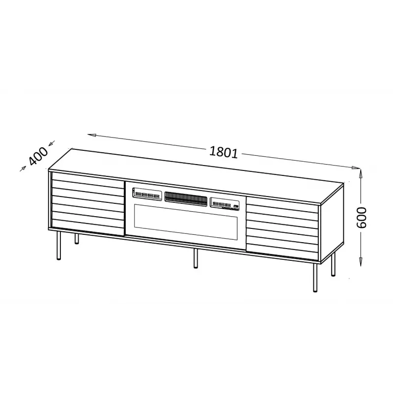 Mueble TV cama meble CORTINA 180x40x60 cm negro/nogal con chimenea eléctrica negra