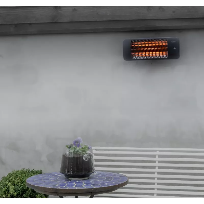 Calefactor eléctrico de cuarzo SUNRED LUG-2000W — 2000 W, elemento de vidrio de cuarzo, para exterior, montaje en pared, IP24, negro